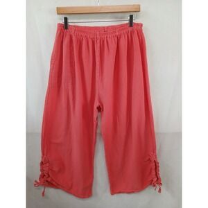 Cottonways Womens 2X Coral Pink 100% Cotton Gauze Cropped Wide Leg Pants Pull On